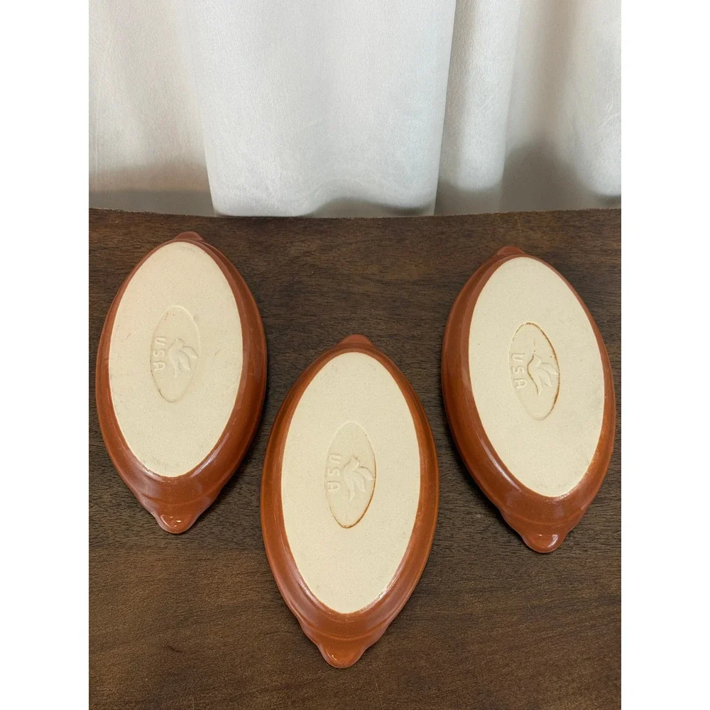 VTG SetTHREE Burden USA Oval Brown Stoneware Au Gratin 8 1/4